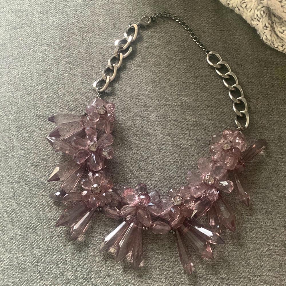 Purple chunky floral necklace